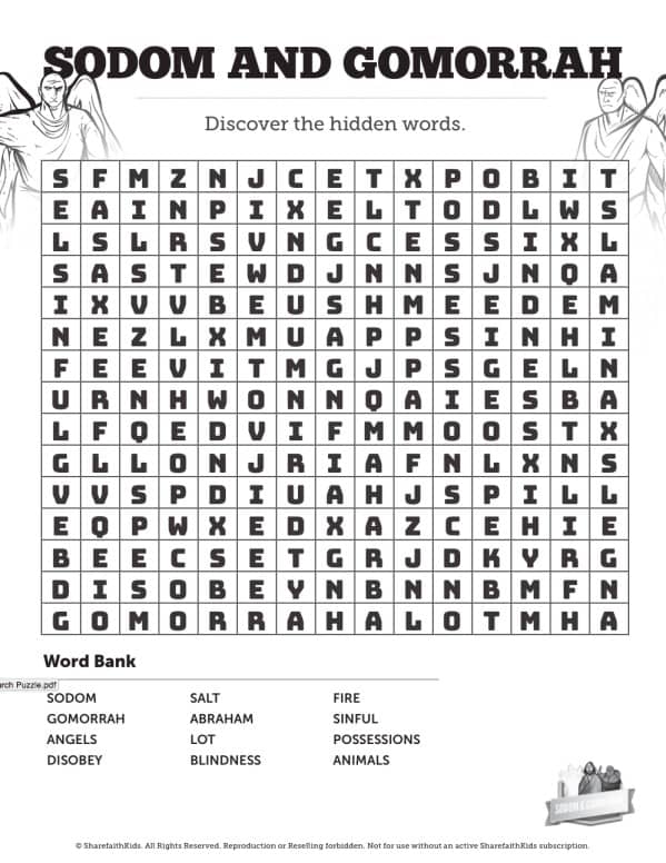 The Story of Sodom and Gomorrah Bible Word Search Puzzles