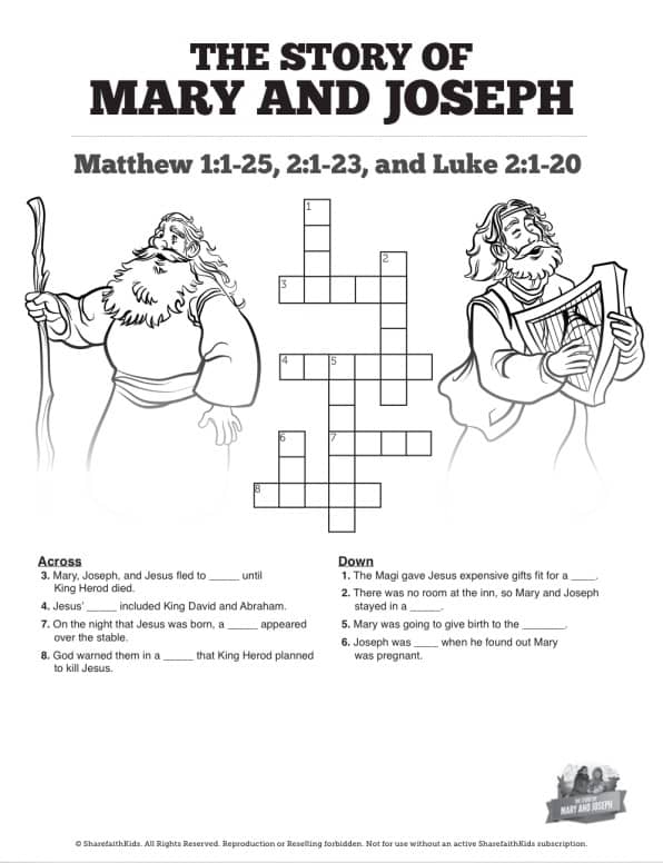 Luke 2 Mary and Joseph Christmas Story Sunday School Crossword Puzzles