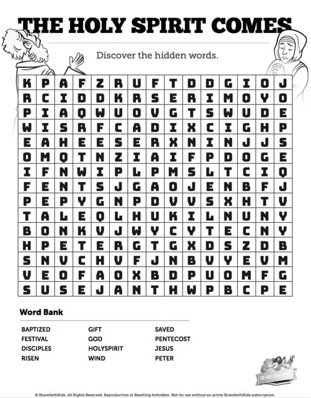 Acts 2 The Holy Spirit Comes Bible Word Search Puzzles