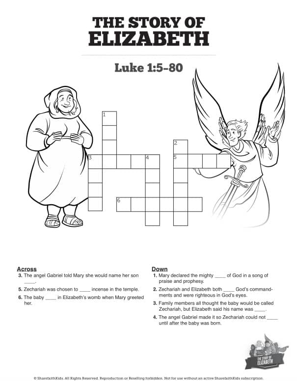 Luke 1 The Story of Elizabeth Sunday School Crossword Puzzles