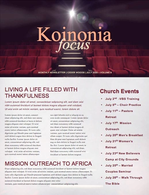 At The Movies Church Sermon Series Newsletter