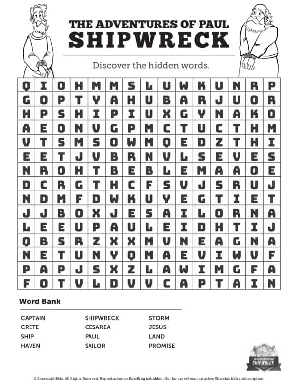 Acts 27 Shipwreck Bible Word Search Puzzles