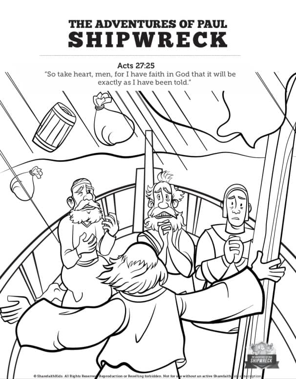 Acts 27 Shipwreck Sunday School Coloring Pages