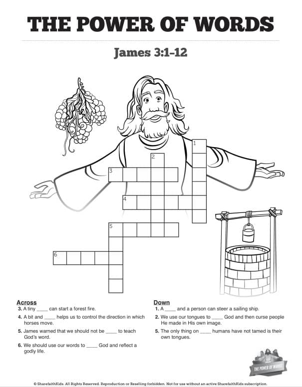 James 3 The Power of Words Sunday School Crossword Puzzles