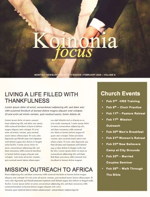 Marriage Restoration Church Newsletter