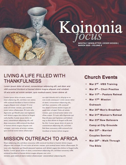 Communion Sunday Newsletter Template