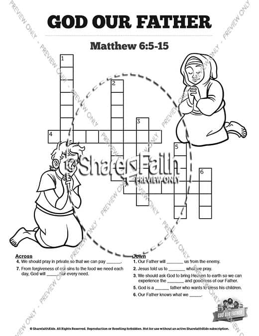 Matthew 6 God our Father Sunday School Crossword Puzzles