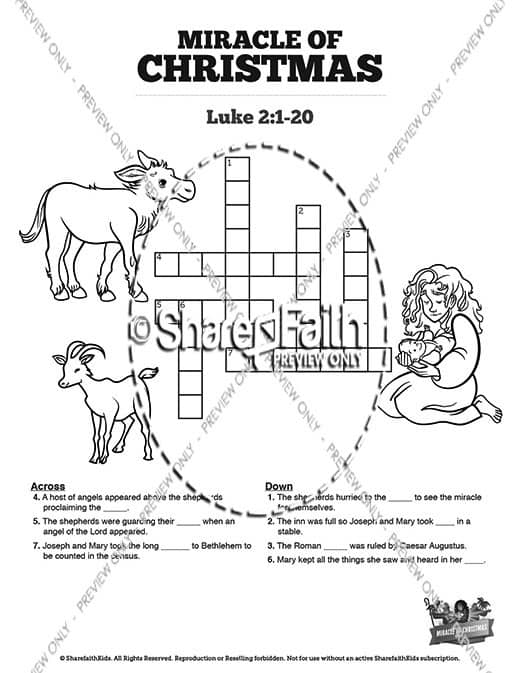 Luke 2 The Miracle of Christmas Sunday School Crossword Puzzles