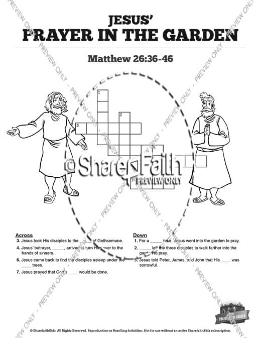 Matthew 26 Prayer in the Garden Sunday School Crossword Puzzles