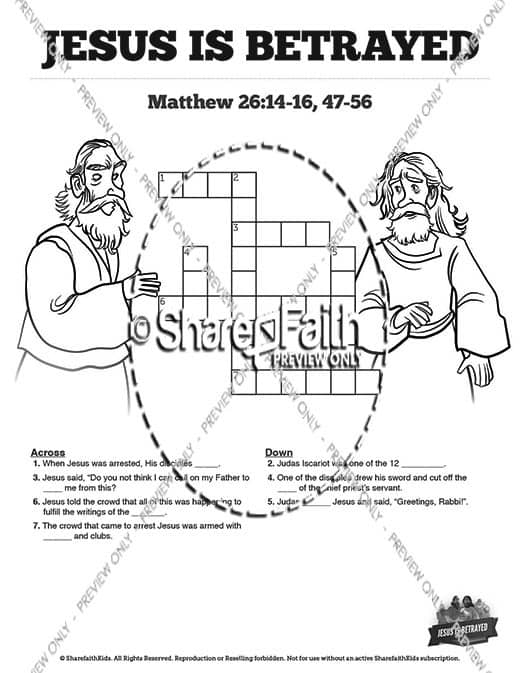 Matthew 26 Jesus is Betrayed Sunday School Crossword Puzzles