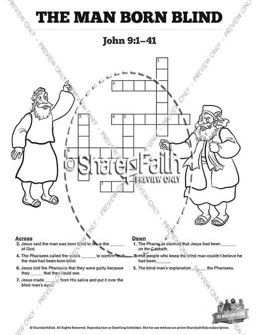John 9 The Man Born Blind Sunday School Crossword Puzzles