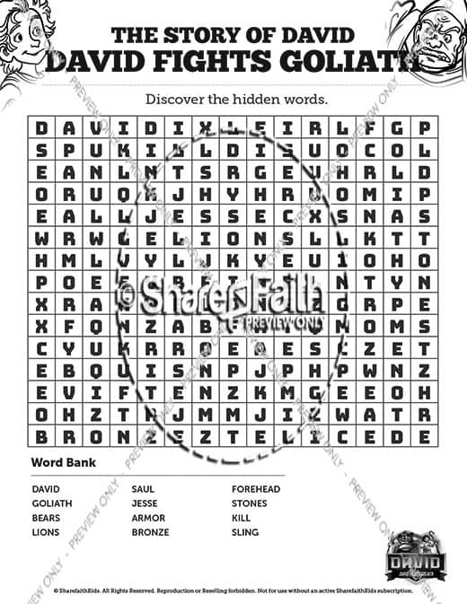 1 Samuel 17 David Fights Goliath Bible Word Search Puzzles