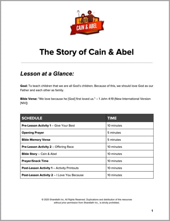 Genesis 4 Cain & Abel Preschool Curriculum