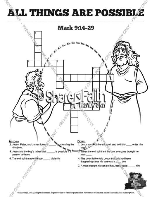 Mark 9 All Things Are Possible Sunday School Crossword Puzzles