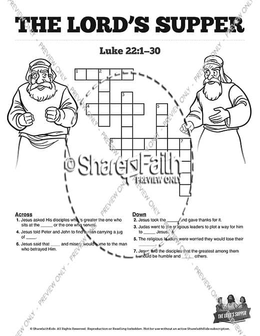 Luke 22 The Lords Supper Sunday School Crossword Puzzles