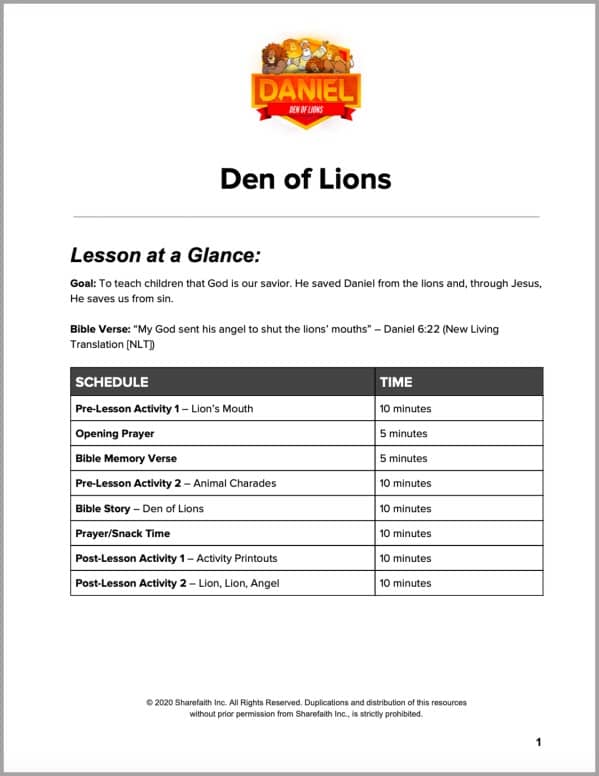 Daniel 6 Den of Lions Preschool Curriculum
