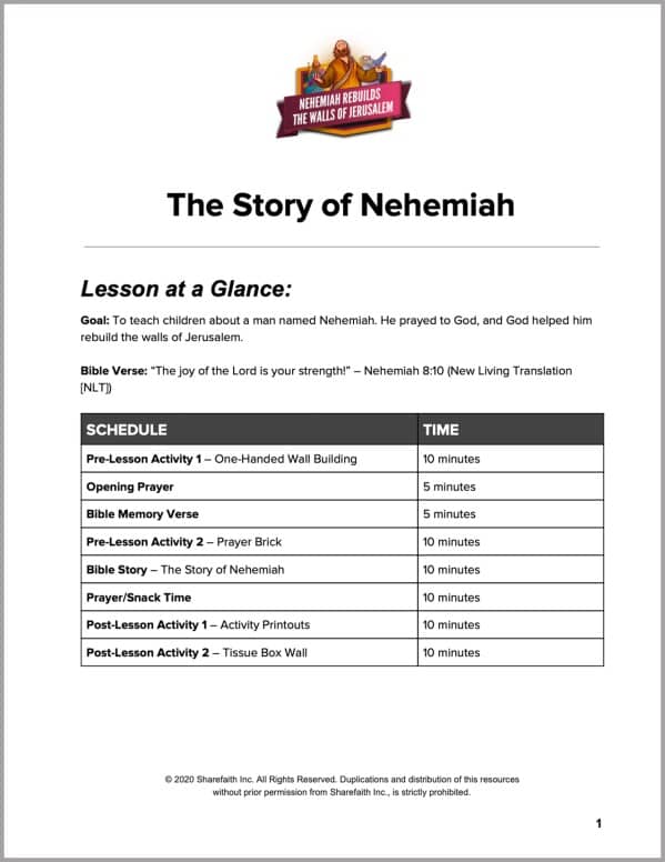 The Story of Nehemiah Preschool Curriculum