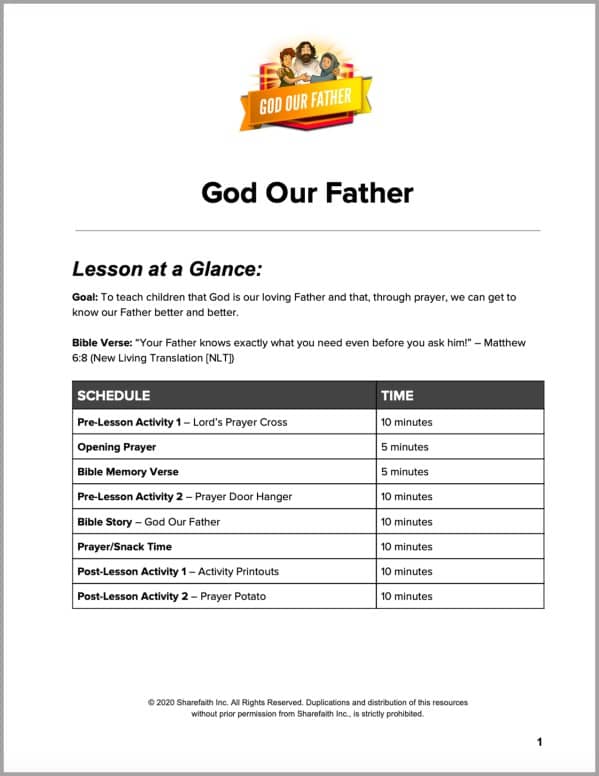 Matthew 6 God Our Father Preschool Curriculum