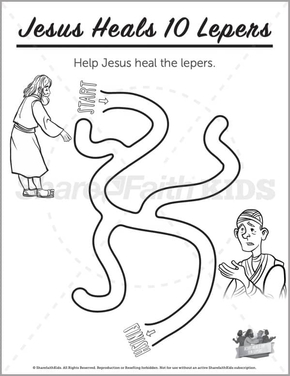 Luke 17 Jesus Heals 10 Lepers Preschool Mazes
