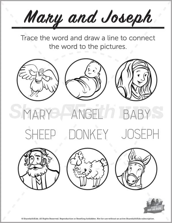 Luke 2 Mary and Joseph Christmas Story Preschool Word Picture Match