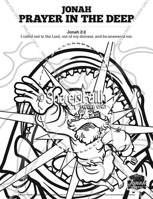 Jonah 2 Prayer in the Deep Sunday School Coloring Pages