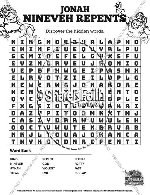 Jonah 3 Nineveh Repents Bible Word Search Puzzles