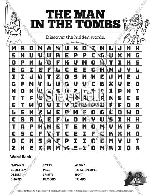 Luke 8 The Man in the Tombs Bible Word Search Puzzles