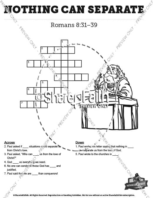 Romans 8 Nothing Can Separate Us Sunday School Crossword Puzzles