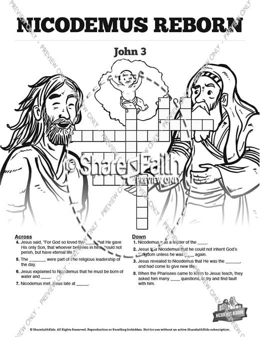 John 3 Nicodemus Bible Sunday School Crossword Puzzles