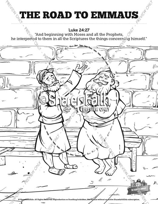 Luke 24 Road to Emmaus Sunday School Coloring Pages