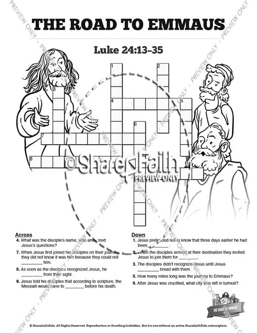 Luke 24 Road to Emmaus Sunday School Crossword Puzzles