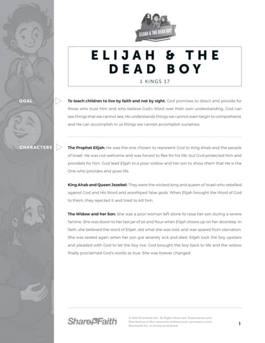 1 Kings 17 Elijah and the Widow Sunday School Curriculum