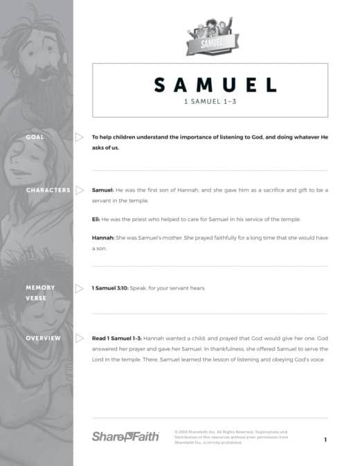 The Story of Samuel Sunday School Curriculum