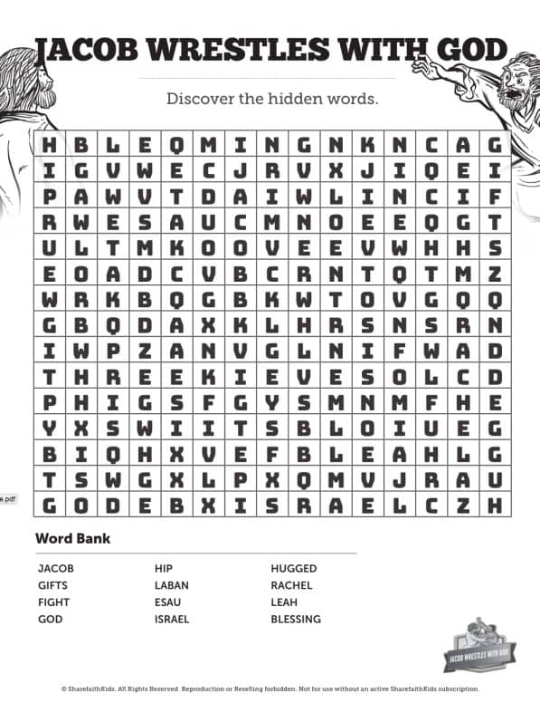 Jacob Wrestles With God Bible Word Search Puzzles