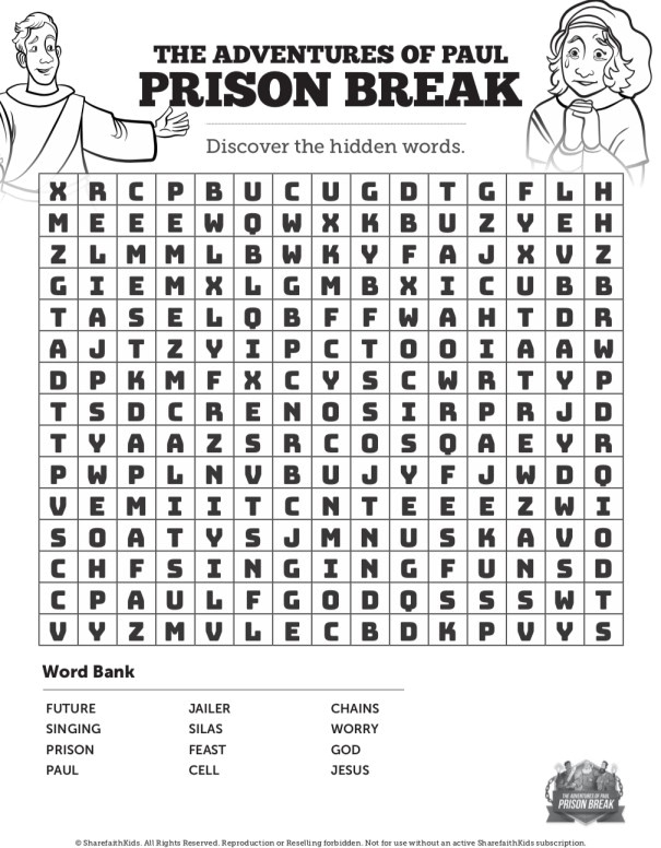 Acts 16 Prison Break Bible Word Search Puzzles