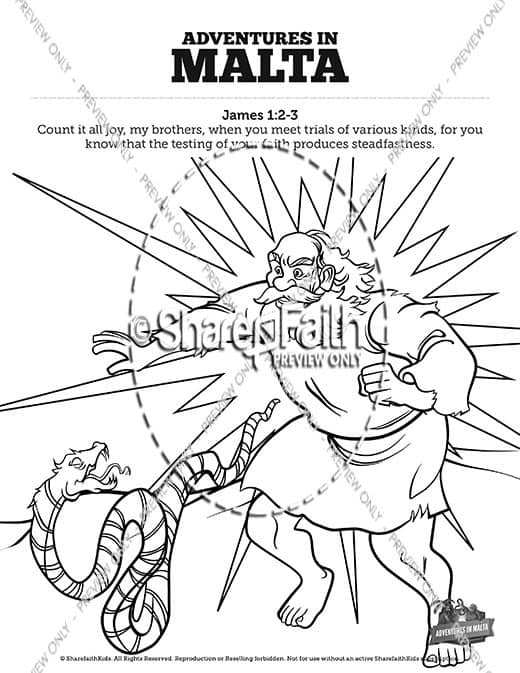 Acts 28 Adventures in Malta Sunday School Coloring Pages
