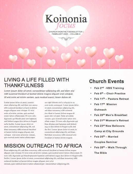 Valentine's Day Church Newsletter