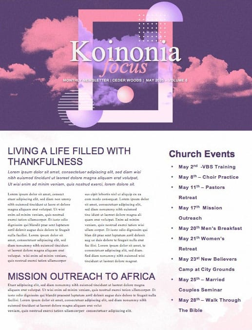 Vision Sunday Purple Church Newsletter
