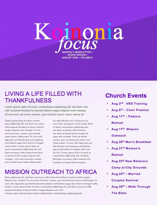 Do Good Purple Church Newsletter