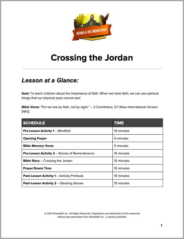 Joshua 3 Crossing the Jordan Preschool Curriculum