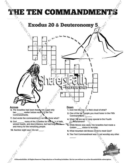 The Ten Commandments Sunday School Crossword Puzzles