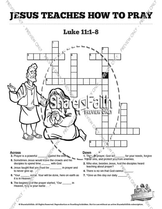 The Lord's Prayer Sunday School Crossword Puzzles