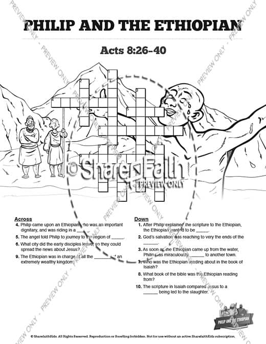 Acts 8 Philip and the Ethiopian Sunday School Crossword Puzzles