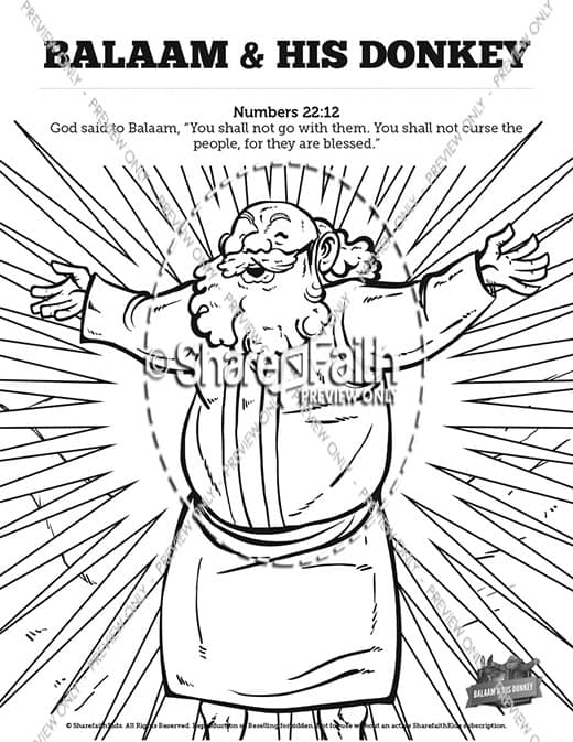 Numbers 22 Balaam's Donkey Sunday School Coloring Pages