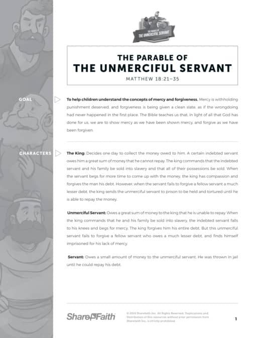 Matthew 18 Parable of the Unforgiving Servant Sunday School Curriculum