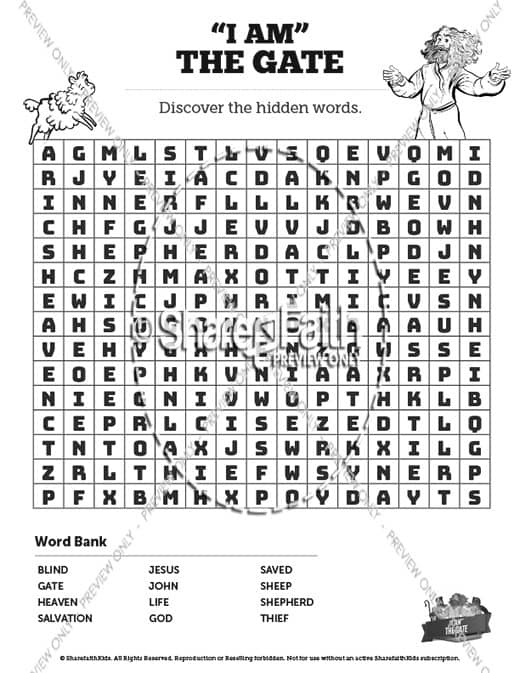 John 10 I am the Door Bible Word Search Puzzles