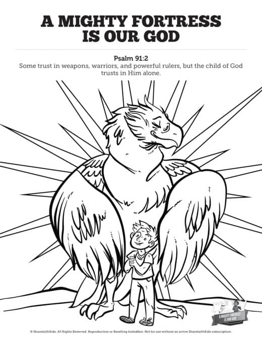 Psalm 91 A Mighty Fortress is our God Sunday School Coloring Pages