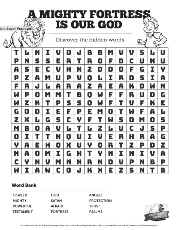 Psalm 91 A Mighty Fortress is our God Bible Word Search Puzzle