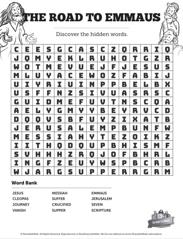 Luke 24 Road to Emmaus Bible Word Search Puzzles