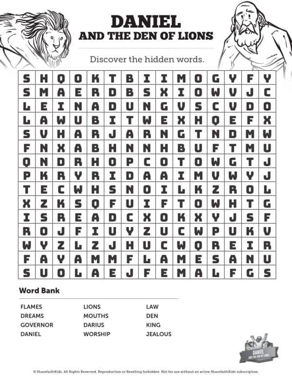 Daniel And The Lions Den Bible Word Search Puzzles